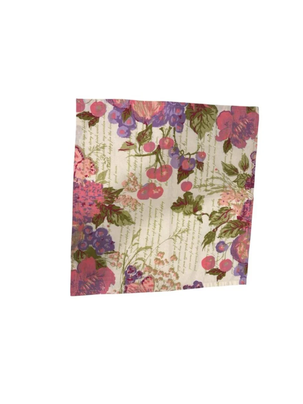 April Cornell Set of 8 Floral Cotton Dinner Napkins Cottage Garden Pink Purple